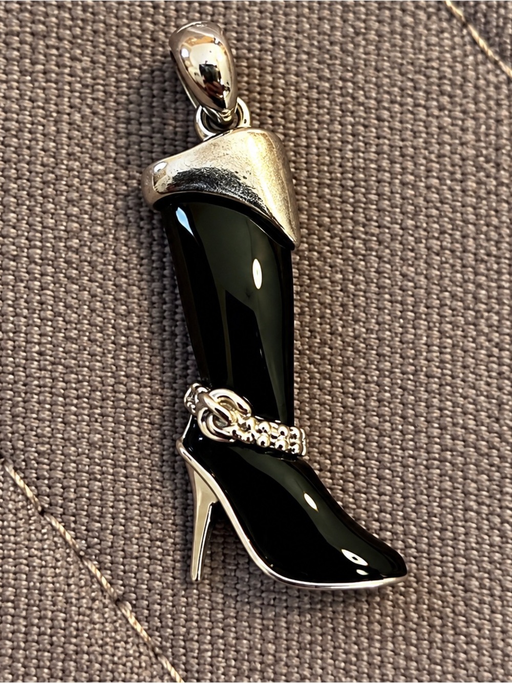Sterling Silver 925 Black Enamel High Heel Boot Charm Pendant